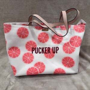 Kate Spade Flights of Fancy Pucker Up Grapefruit Canvas Tote Bag